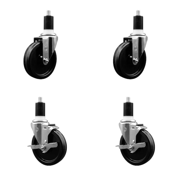 5'' Phenolic Wheel Swivel 1-1/2'' Expanding Stem Caster Set 2 Brakes, 4PK